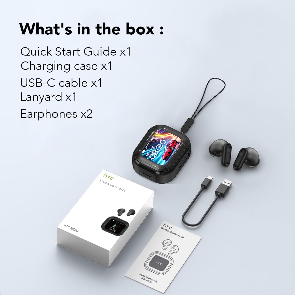 Example productHTC NE20 Translation Bluetooth Earbuds with LED Touchscree in-Ear Earphones for Sports HD Stereo Sound Waterproof