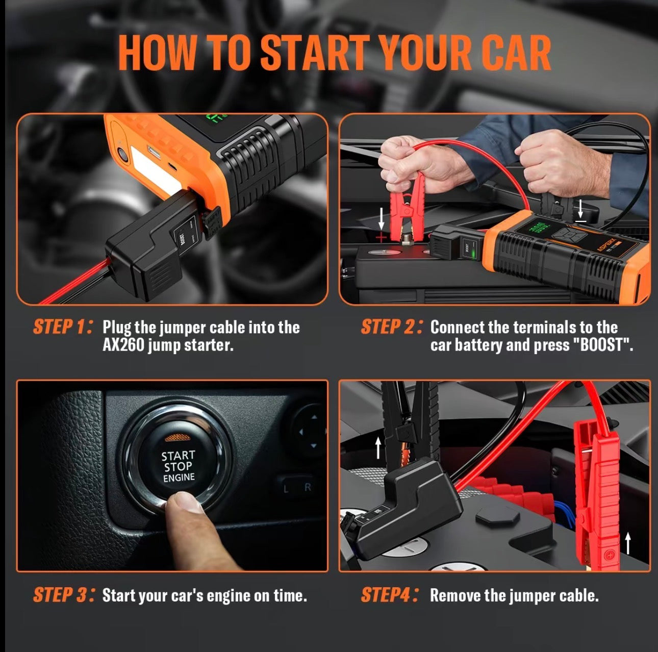 AsperX AX260 Jump Starter with Air Compressor 3000A/150 PSI CAr Battery Jump Starter, 12V Jumper Box Portable with Tire Inflator for TRuck, Vehicle